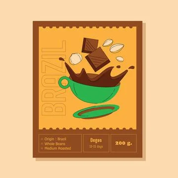 Chocolate nutty taste note coffee label Stock Illustration