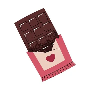Chocolate in open wrapper in flat cartoon style. Candy on white background. V 스톡 일러스트