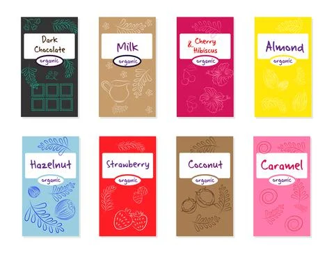 Chocolate packaging set, template with pattern in doodle style, labels for Stock Illustration