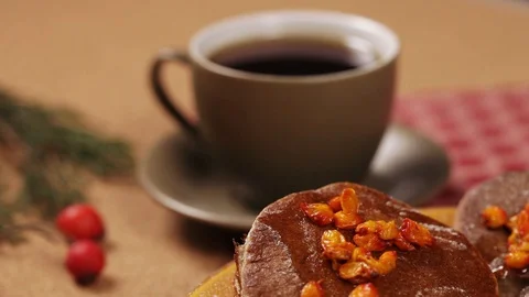 Chocolate pancake and cup of coffee Stock Footage 90229824