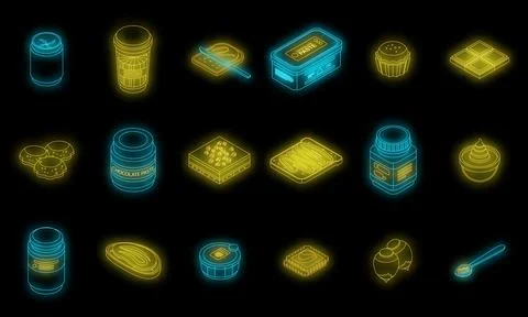 Chocolate paste icons set vector neon Stock Illustration