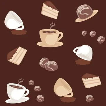 Chocolate pattern with cups and cakes 库存插图