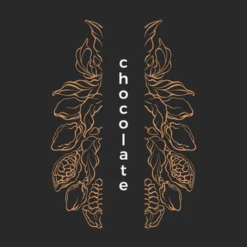 Chocolate pattern. Vector graphic frame. Nature illustration on black backgro Stock Illustration