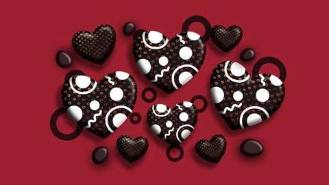 Chocolate patterned hearts arranged in playful decorative style Stock Footage 322567309
