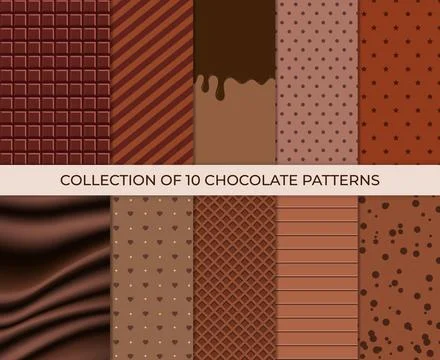 Chocolate patterns. Set of bright food cards. Set of chocolate and choco gl.. Illustrazione stock