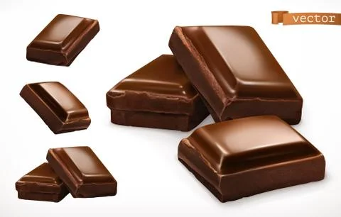 Chocolate pieces. 3d realistic vector icon Stock Illustration