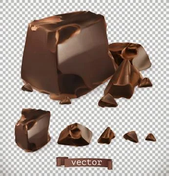 Chocolate pieces, 3d vector set Illustrazione stock
