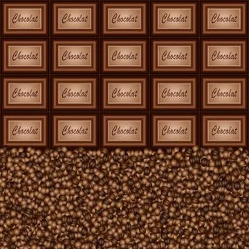 Chocolate pieces coffee beans background Stock Illustration
