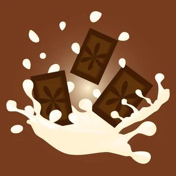 Chocolate pieces with splashes, drops of white chocolate. 3d realistic vector Stock Illustration