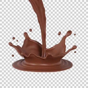 Chocolate pouring down and making splashes. 3D render illustration Stock Illustration