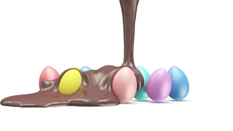 Chocolate Pouring on group of Painted Easter Eggs with Alpha Matte Video stock 148469880