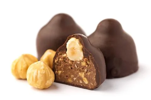 Chocolate praline with hazelnut Stock Photos