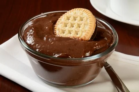 Chocolate pudding and a cookie Stock Photos