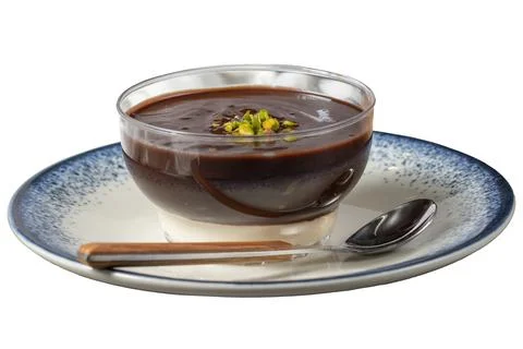 Chocolate pudding isolated on white background. Supangle or chocolate pudding Foto stock