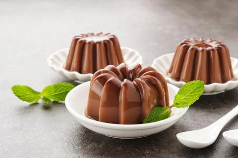 Chocolate pudding with mint leaf Stock Photos