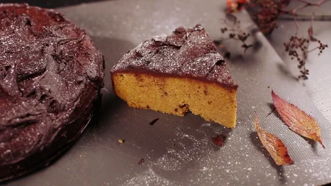 Chocolate pumpkin cake Stock Footage 82738689