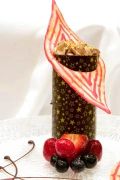 Chocolate raspberry tower Stock Photos