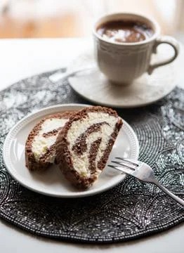 Chocolate roll cake Stock Photos