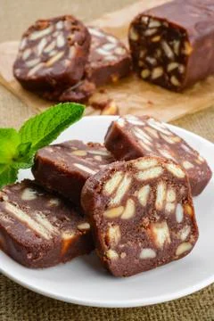 Chocolate salami Stock Photos