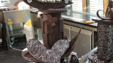 Chocolate sculptures Stock Footage 75347616