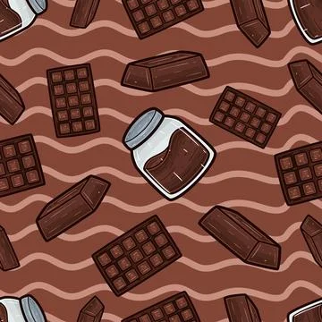 Chocolate Seamless Pattern in Cartoon Style. Perfect For Background, Backdr.. Illustrazione stock