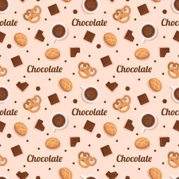 Chocolate Seamless Pattern Design with Choco Decoration in Template Hand Dr.. Stock Illustration