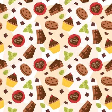 Chocolate Seamless Pattern Design with Choco Decoration in Template Hand Dr.. Illustrazione stock