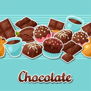 Chocolate seamless pattern with various tasty sweets and candies Stock Illustration