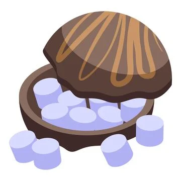 Chocolate seashell opened revealing marshmallows inside Stock Illustration