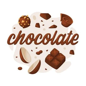 Chocolate set. Chocolate egg, bar, candy. Tasty sweet dessert cartoon vector Stock Illustration