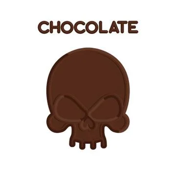Chocolate Skull. Head skeleton of bittersweet chocolate. Sweet candy in  shap Stock Illustration