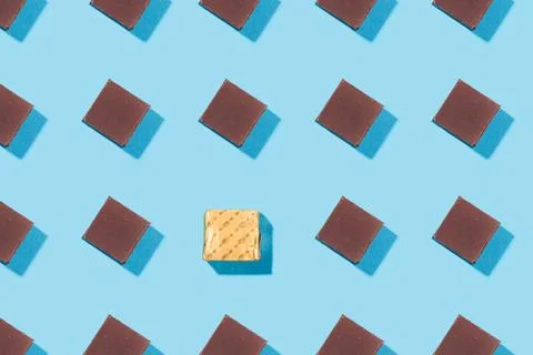 Chocolate slice pattern, concept, top view flat lay Stock Photos