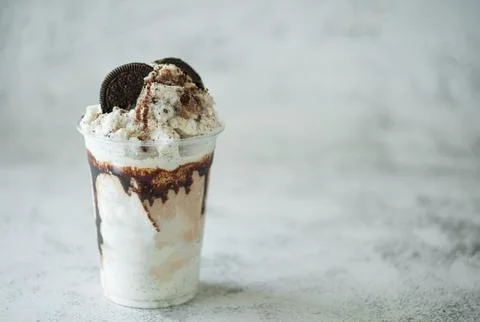 Chocolate smoothie with cookie on table background, concept for drink and s.. Stock Photos