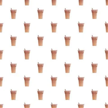 Chocolate smoothie cups repeating seamless pattern background Stock Illustration