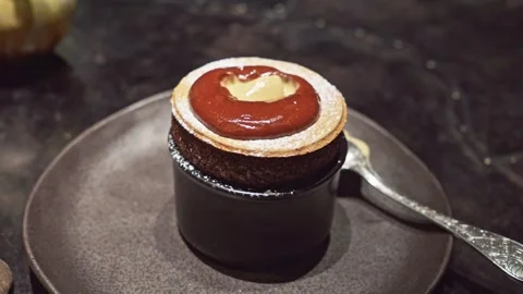 Chocolate Soufflé with Billy Tea Ice Cream Stock-Footage 314347407