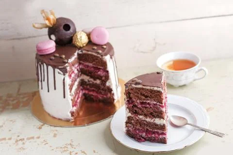 Chocolate souffle cake on a dish Stock Photos