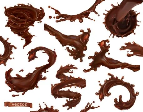 Chocolate splash. 3d realistic vector set Иллюстрация
