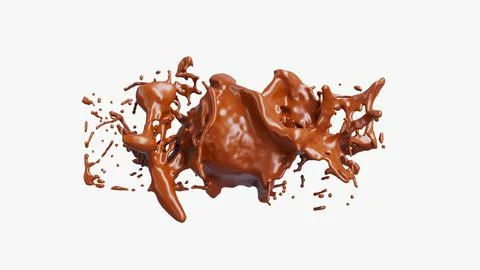 Chocolate Splash with droplets 3d rendering includes clipping path. 3d illust Stock Illustration