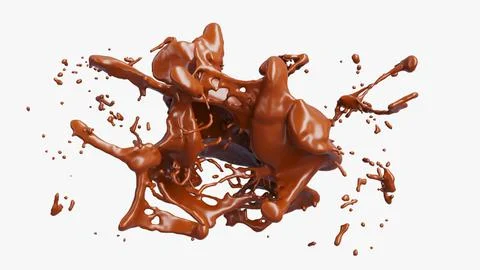 Chocolate Splash with droplets 3d rendering includes clipping path. 3d illust Stock Illustration