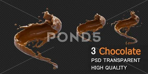 Chocolate Splash with droplets 3d rendering includes clipping path. 3d illust PSD Template