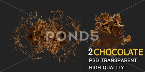 Chocolate Splash with droplets 3d rendering includes clipping path. 3d illust PSD Template