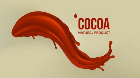 Chocolate Splash . Falling Fresh Drink. Dark Drop. Tasty Flow. Pouring Cocoa Stock Illustration