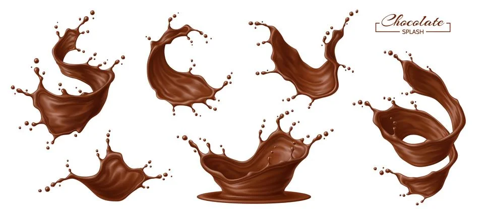 Chocolate splash or flow wave realistic vector set Stock Illustration