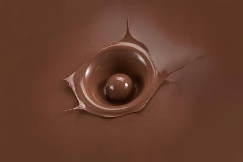 A chocolate splash shape due to a round object being dropped Stock Photos