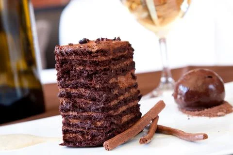Chocolate sponge dessert Stock Photos