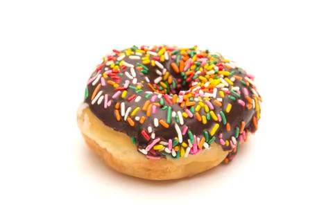Chocolate Sprinkle Donuts on a White Background Stock Photos