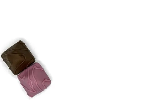 Chocolate square candy on a white background view from above isolate copy space Stock Photos