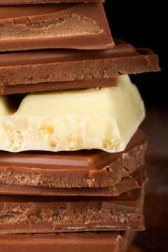 Chocolate stack of dark and white chocolate 스톡 사진