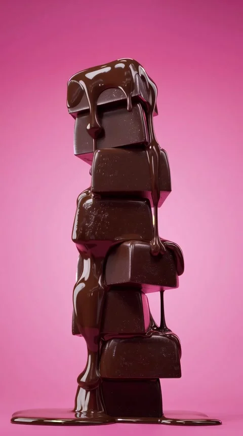 Chocolate Stack Melting with Cocoa Powder Falling Stock Footage 317449003