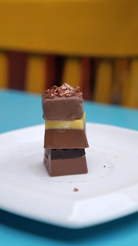 Chocolate stack on a plate at a cafe in the afternoon Stock Footage 332260848